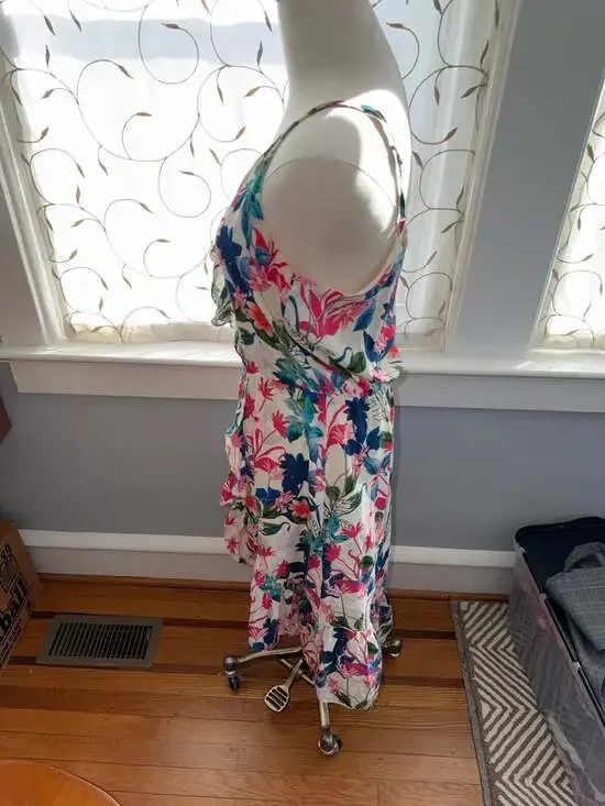 Parker 100% Silk Ruffle Front High-Low Floral Fiesta Dress Size Medium - Picture 3 of 9